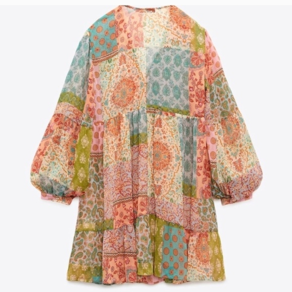 Zara Multicolor Patchwork Long Sleeve Boho Babydo… - image 5